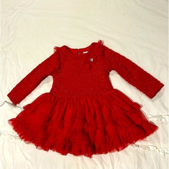 Nanette baby 18 month red sparkly dress fit flare with tulle skirt crystal heart - Picture 1 of 13